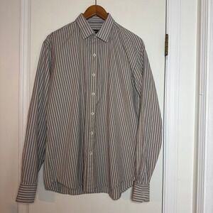 Bugatchi Shaped Fit Men's Striped Long Sleeve Button Down Dress Shirt Size L
